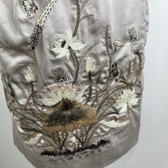 Anthropologie Embroidered Whimsical Finch & Thistle Bird Dress Size 2 Nature - Picture 5 of 16